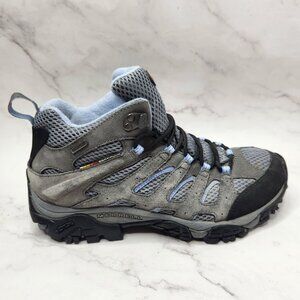 Merrell Moab Mid Grey Blue Hiking Boots Shoes Vibram Waterpoof Women's 9.5